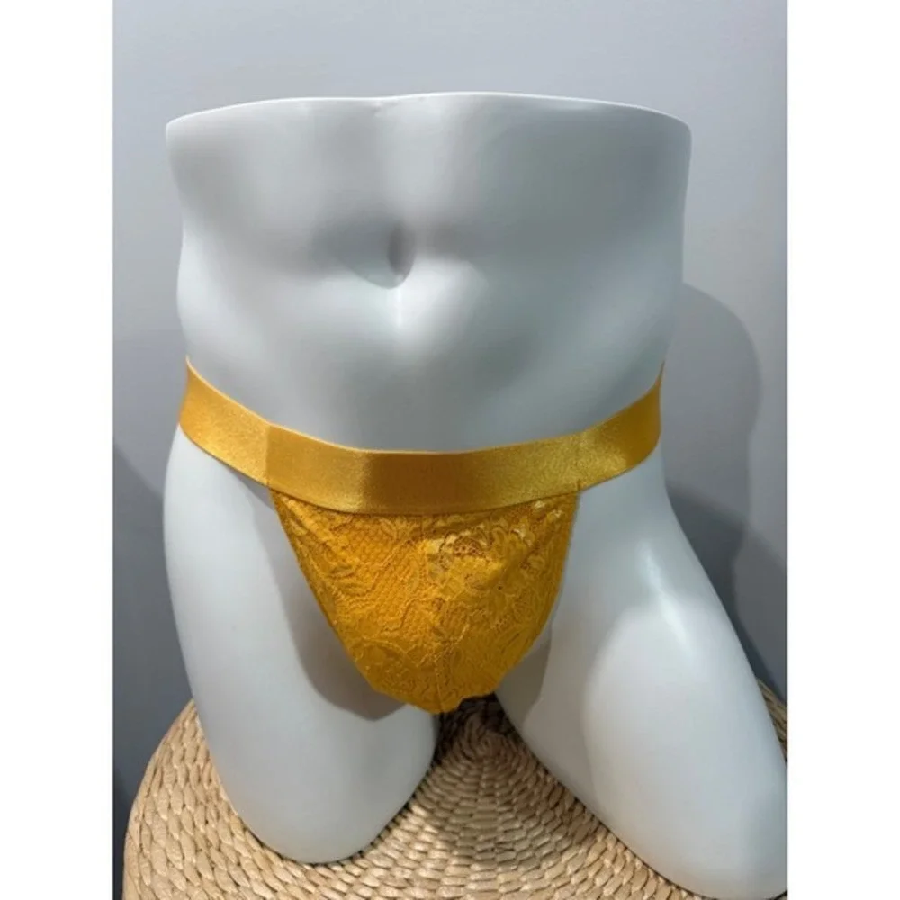 Cosabella Men's Never Say Never Lace Jock Strap Yellow Taaja Mango Size L